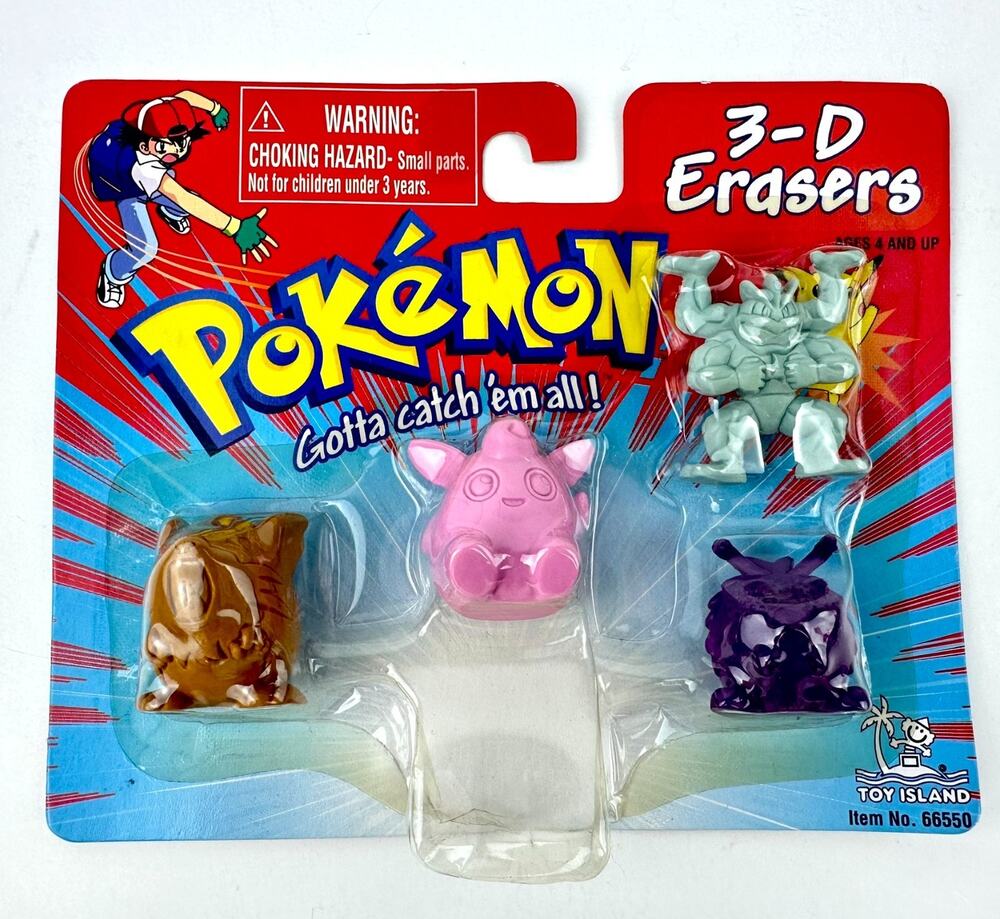 1999 Pokemon 3D Eraser Figures Raticate Wigglytuff Venonat Macham New